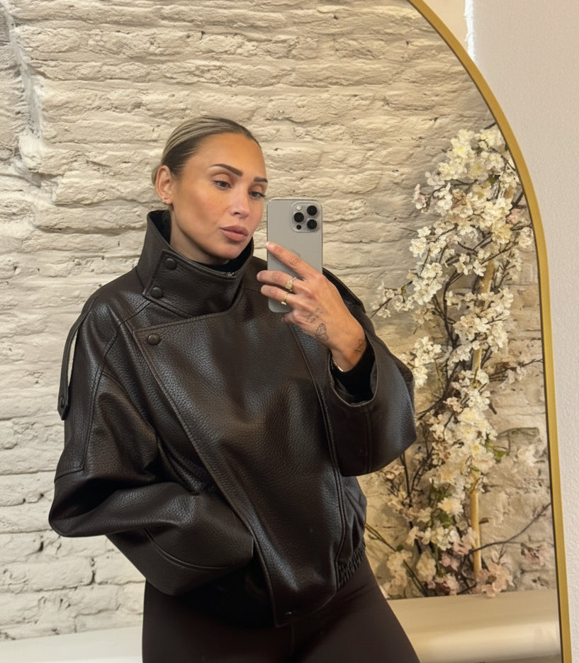 Oversized biker jack | Bruin & zwart
