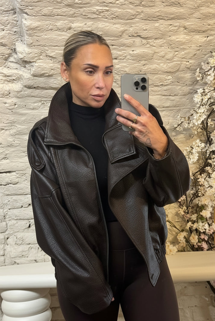Oversized biker jack | Bruin & zwart