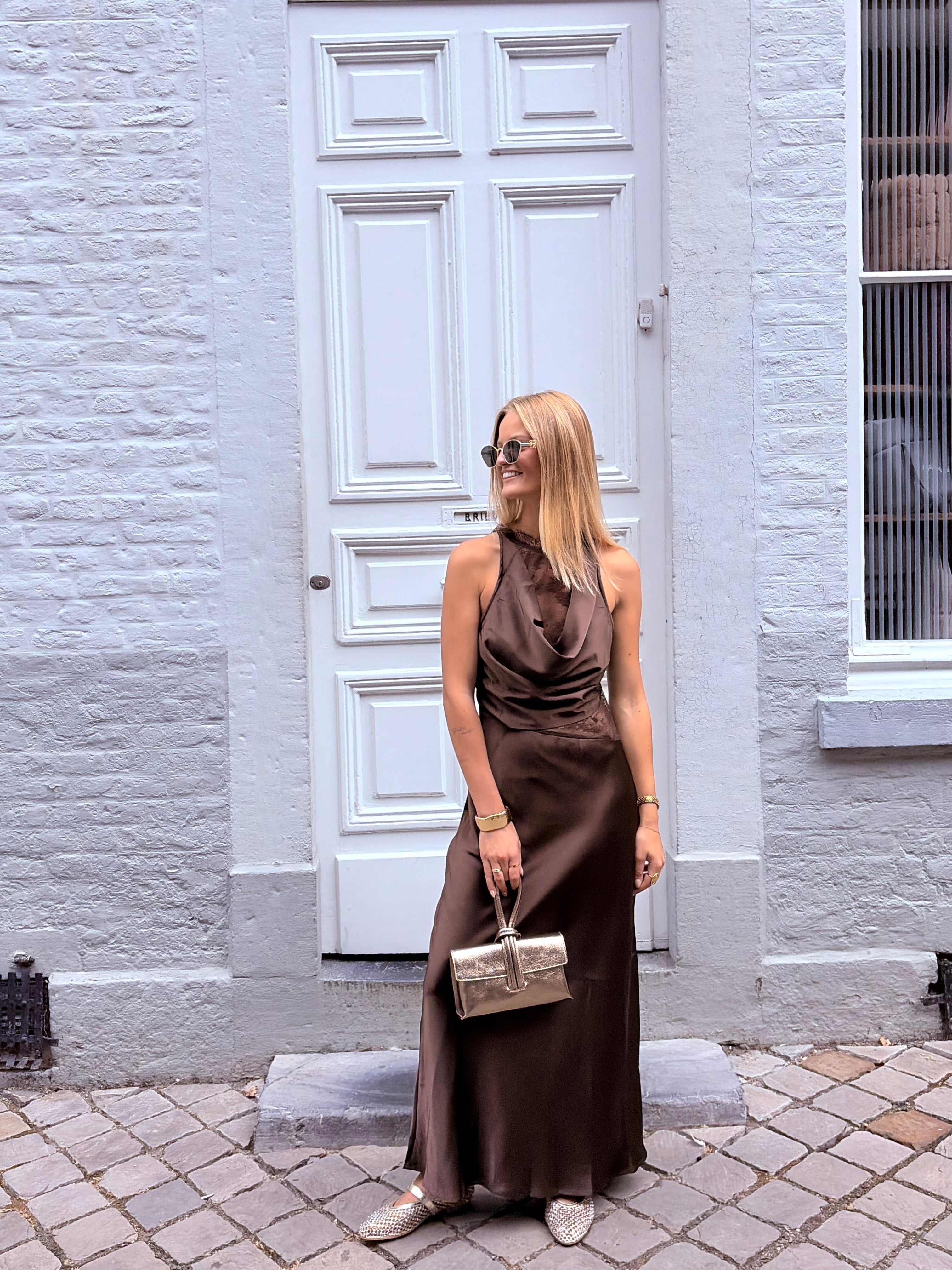 Lace dress | Satin brown