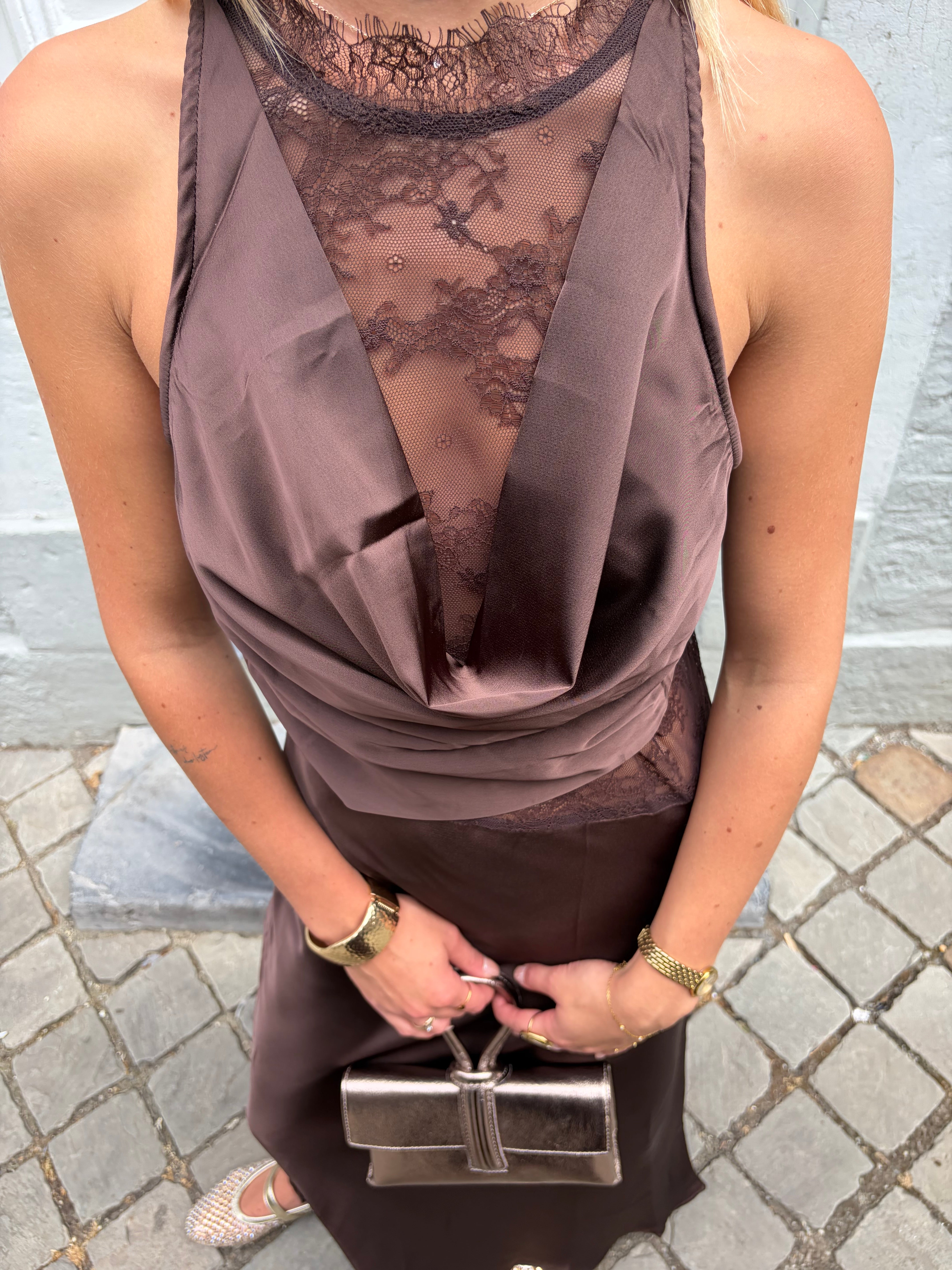 Lace dress | Satin brown