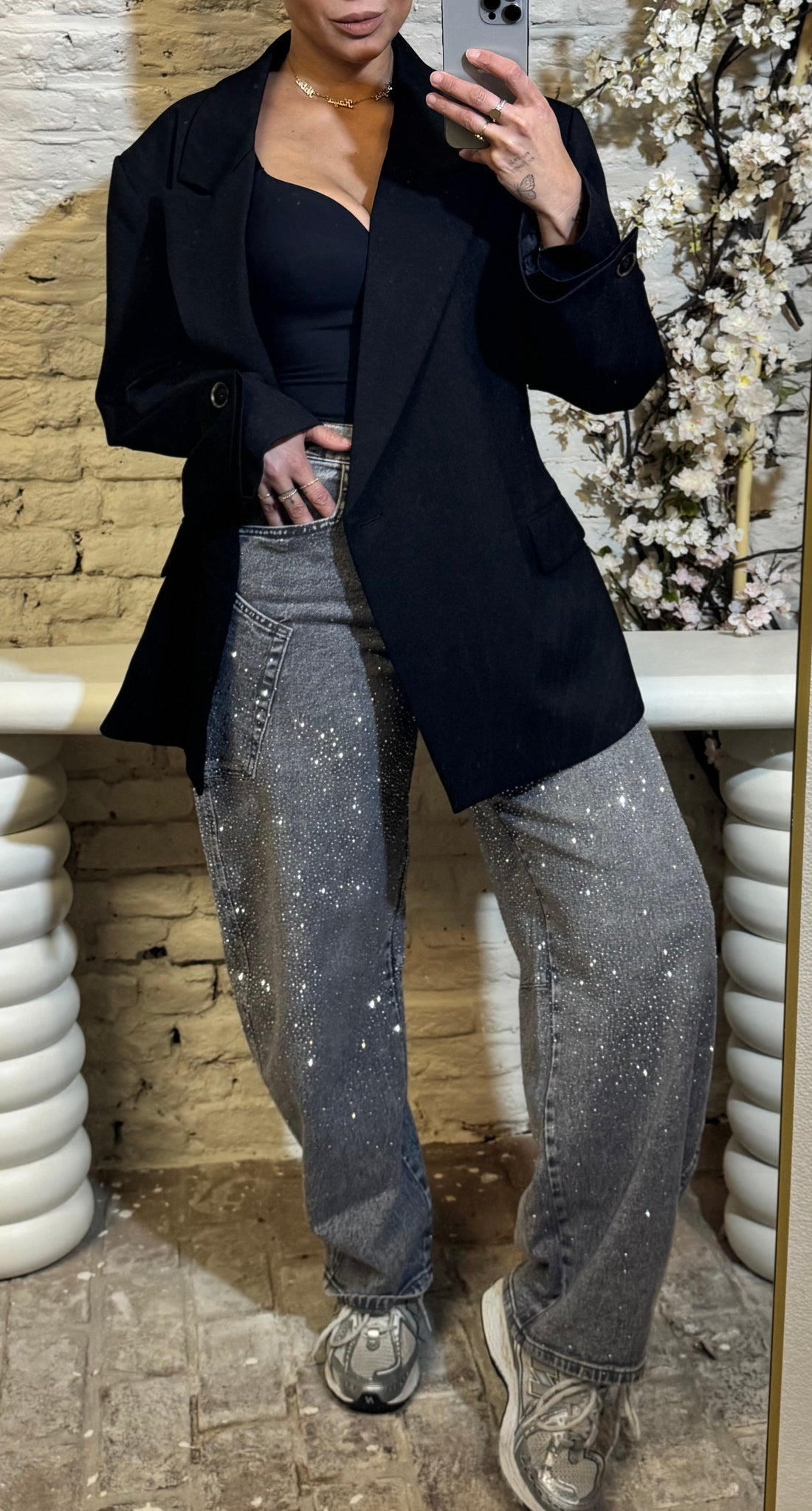 Sparkle balloon jeans | Light grey