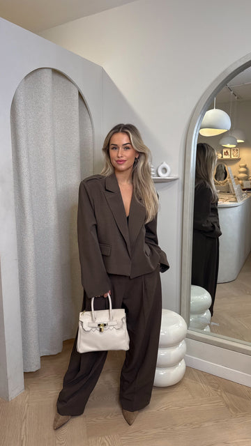 Oversized cropped blazer |Brown