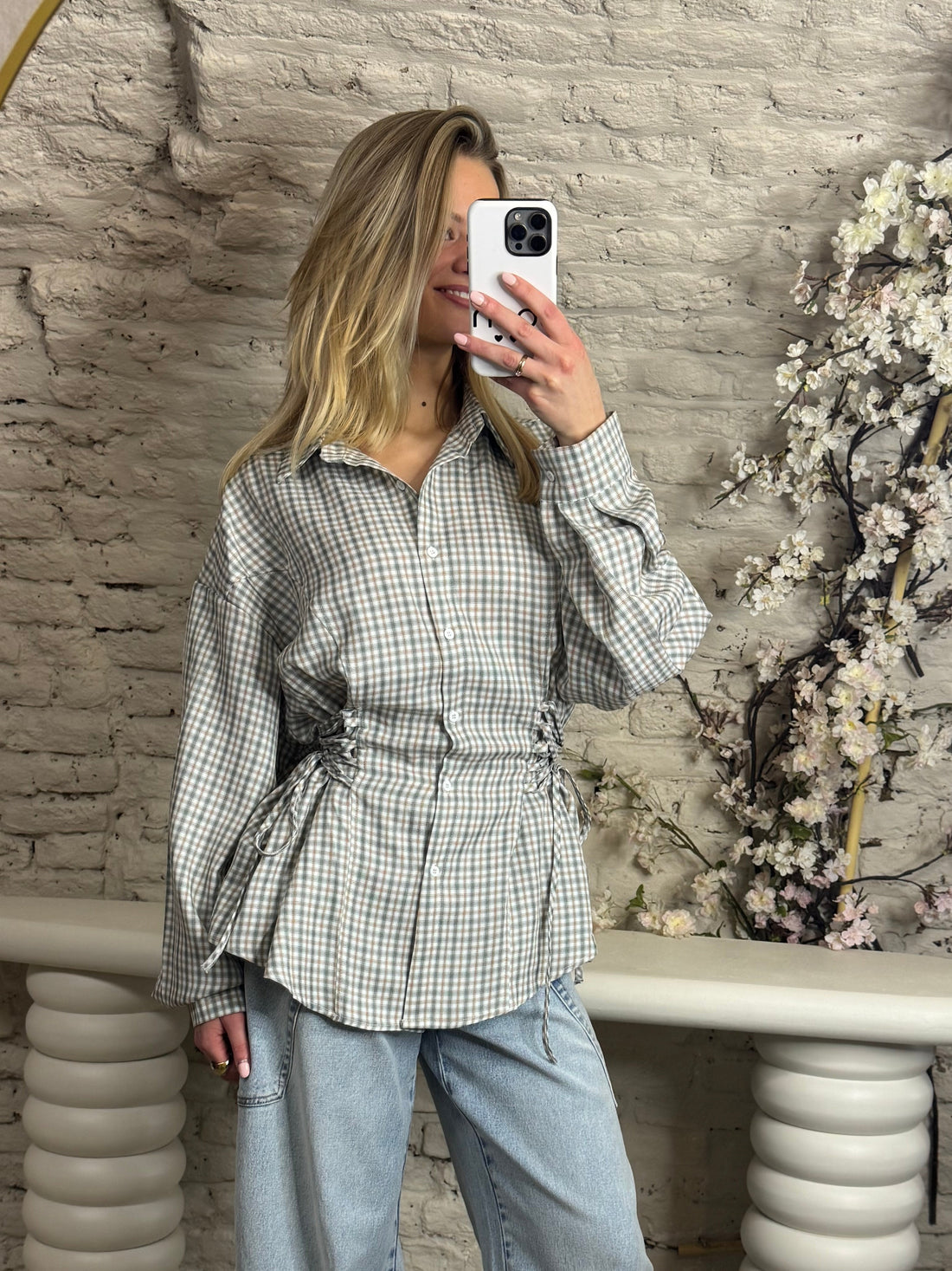 Snatched waist blouse | Geruit