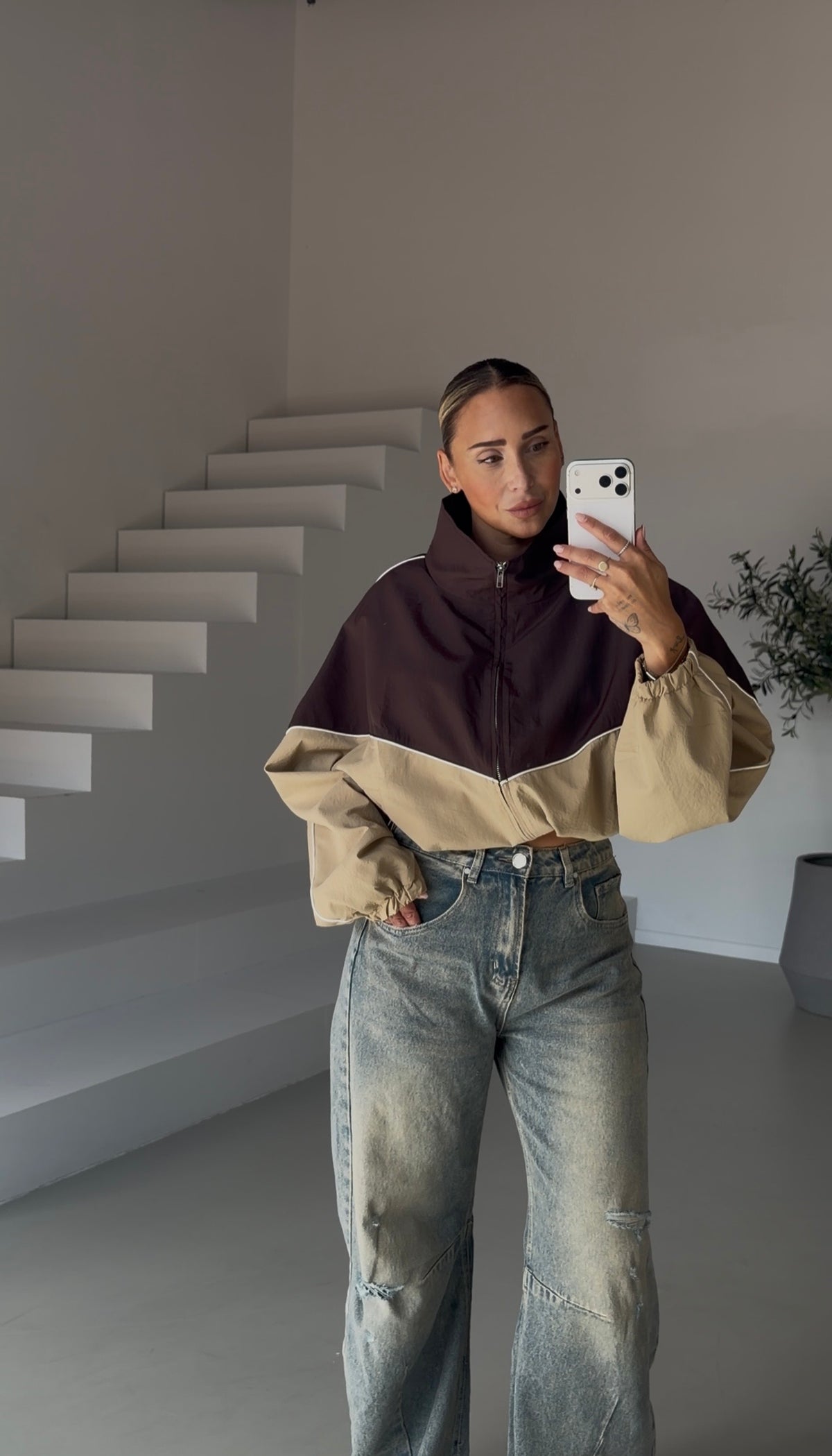 Two coloured jacket | Brown - beige