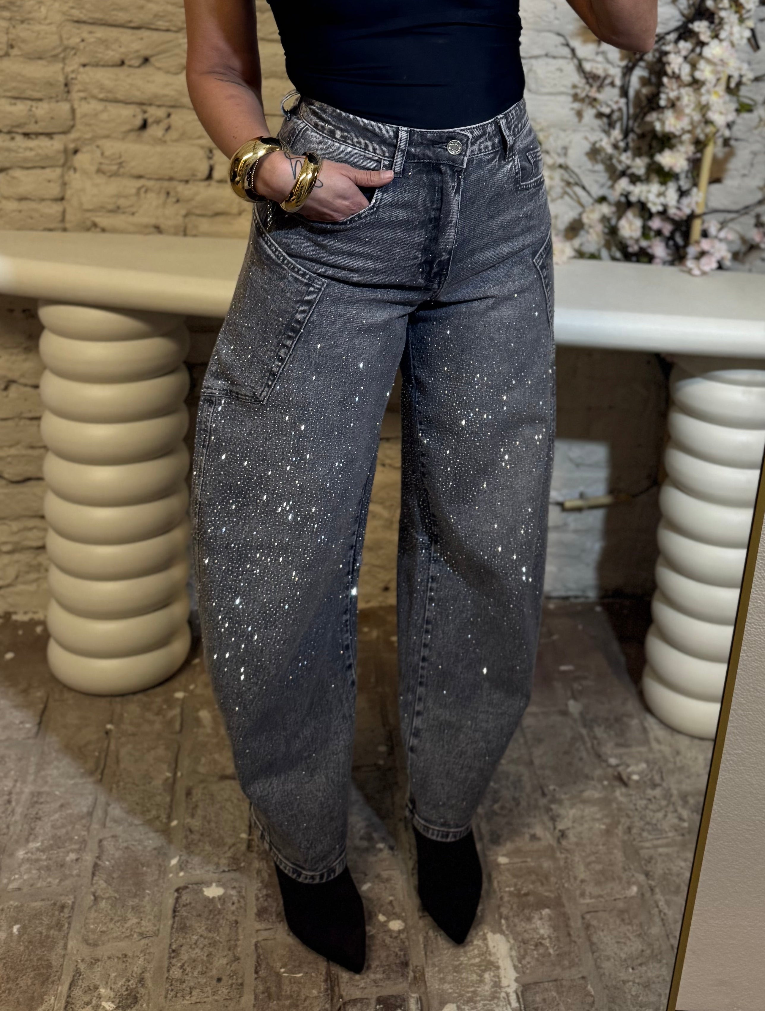 Sparkle balloon jeans | Light grey