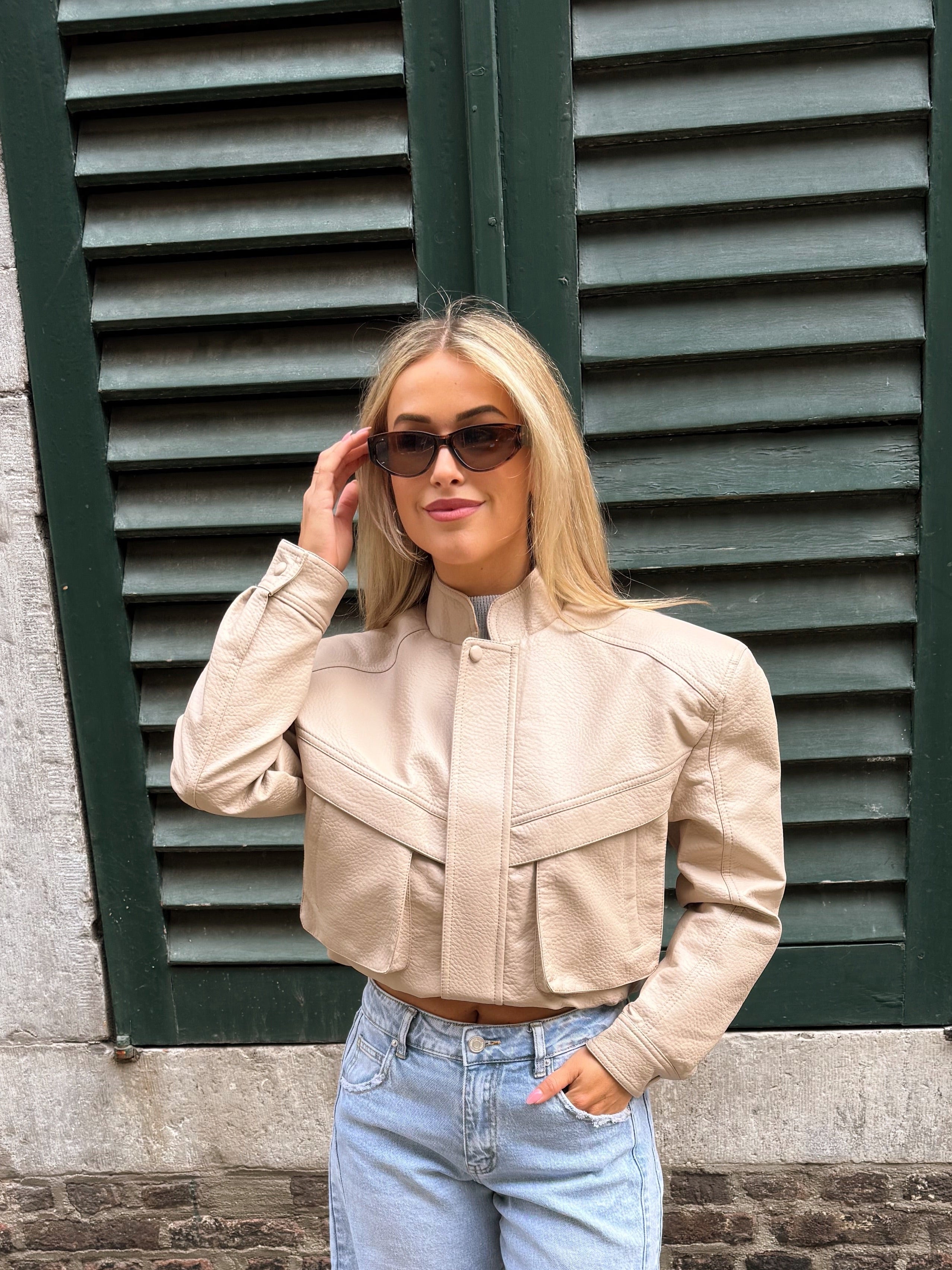 Jacket leatherlook | Beige