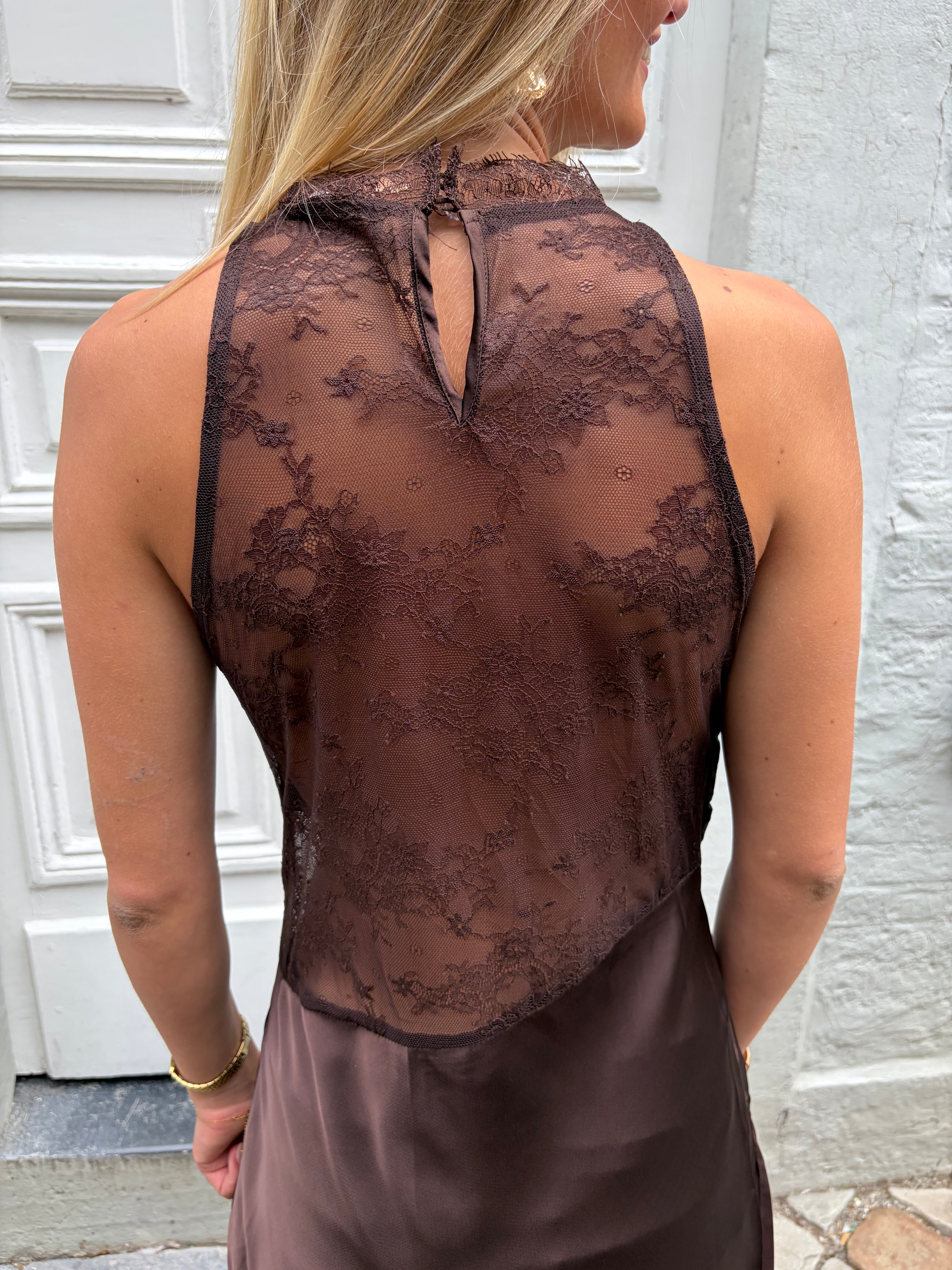 Lace dress | Satin brown