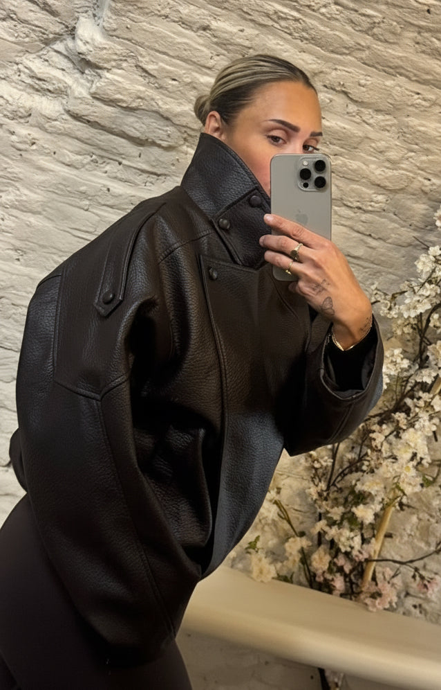 Oversized biker jack | Bruin & zwart