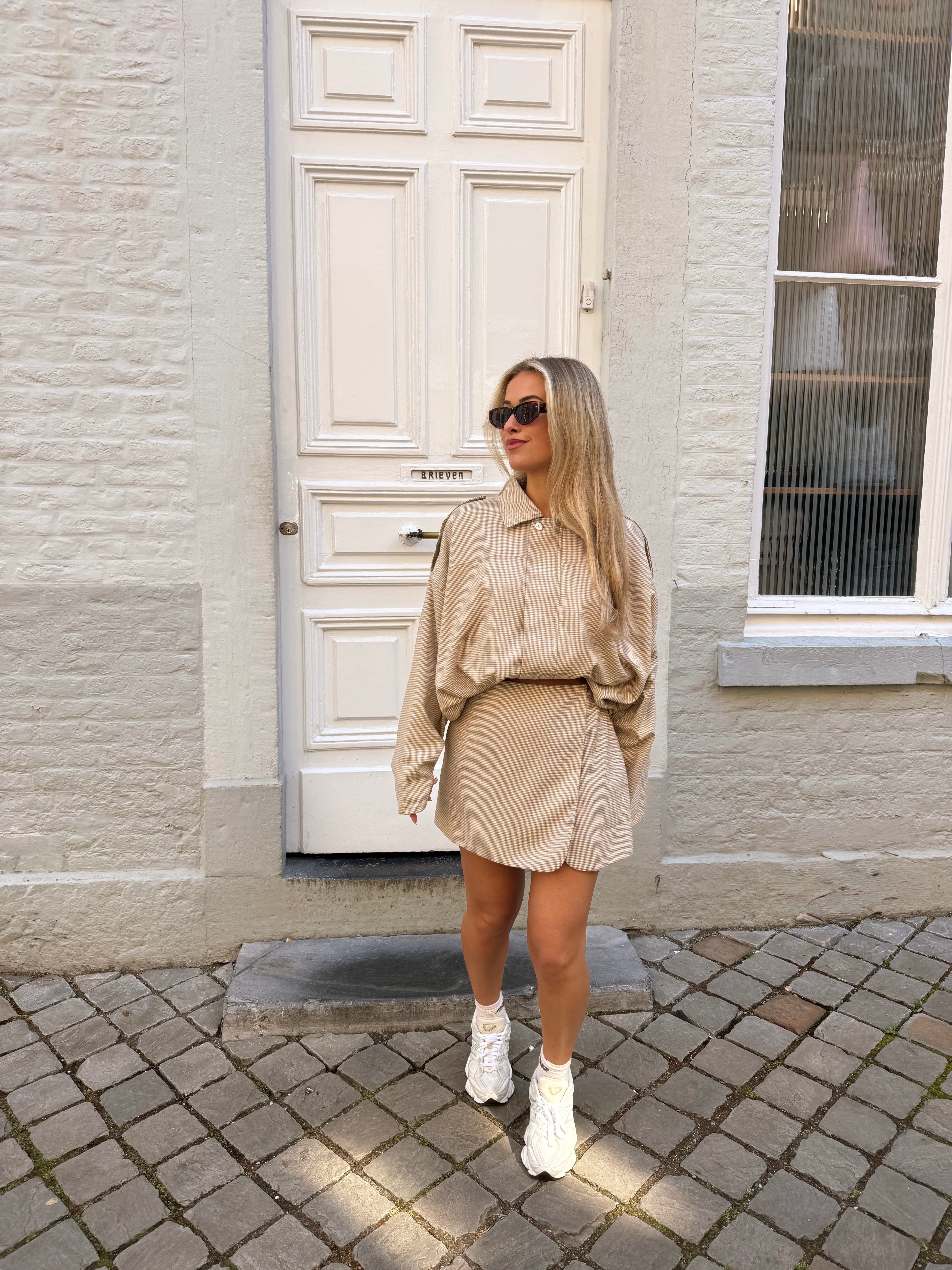 Balloon jacket | Beige geruit