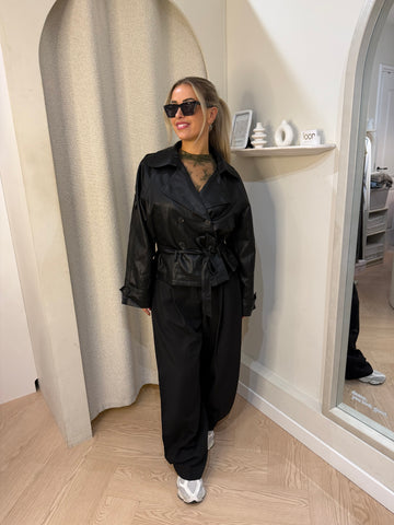 Leather look trench jacket