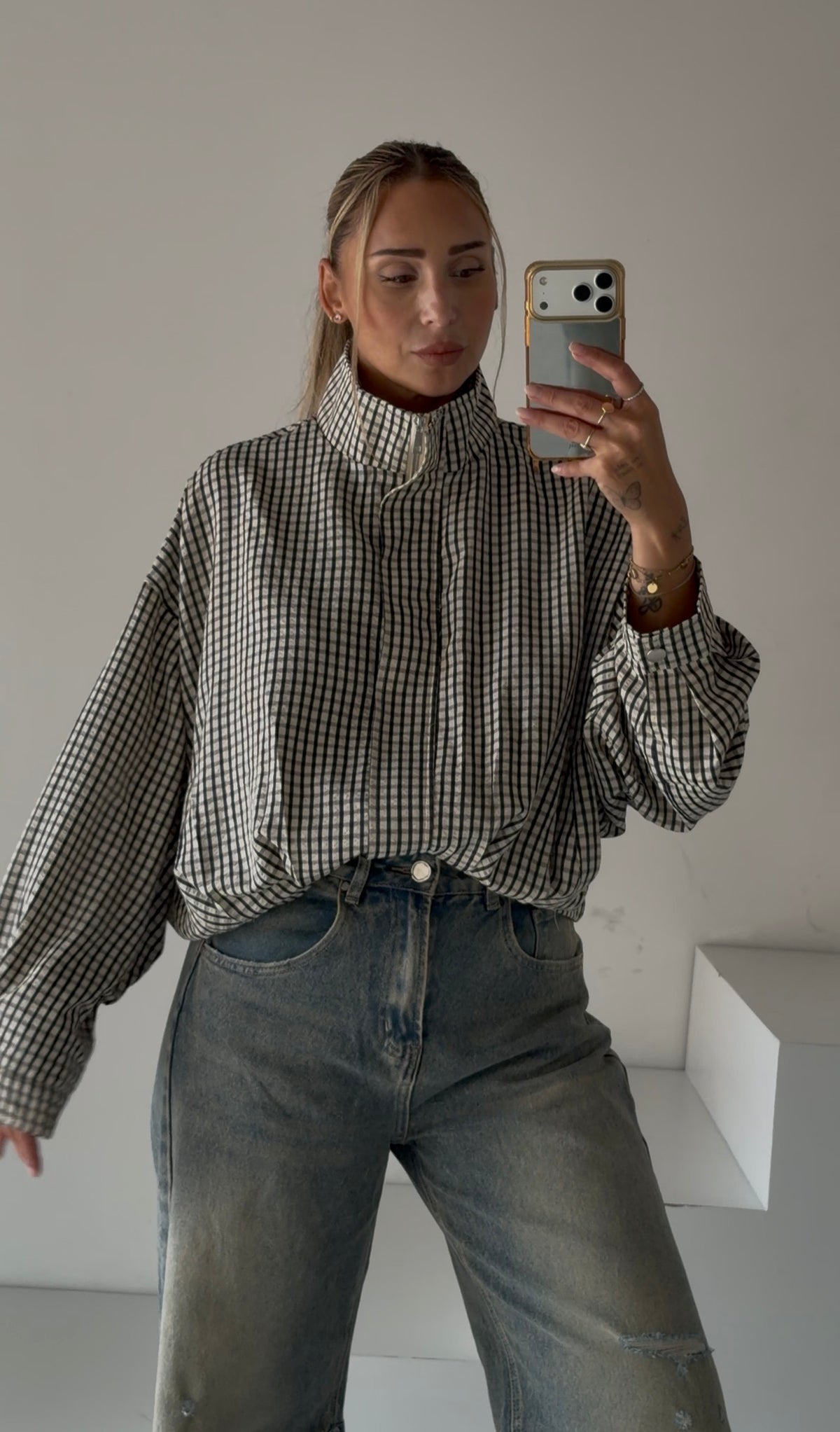 Ruit blouse/jacket | Black - beige