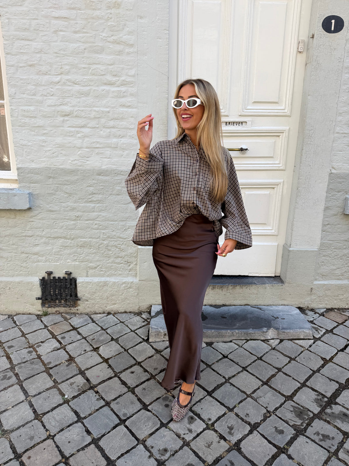 Satin skirt | Brown