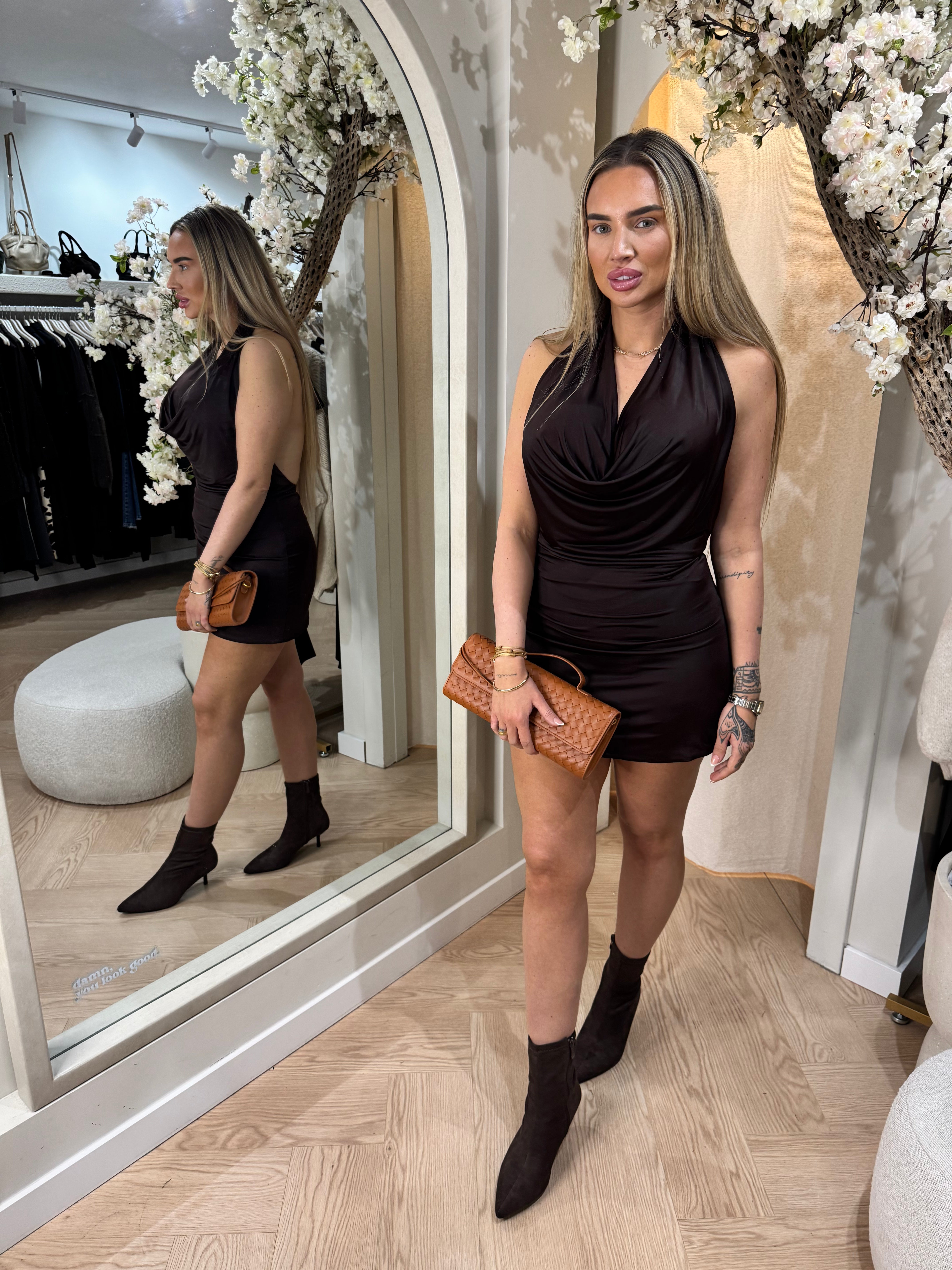 Halter mini dress | Brown